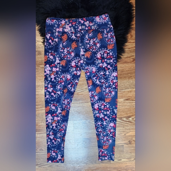Lularoe Navy Blue, Pink, Orange & White Floral Tall & Curvy Leggings - Picture 2 of 5